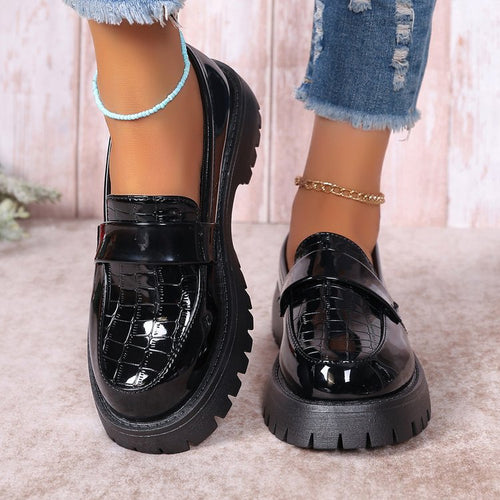 Dame Chunky Loafers med blank lakoverflade og skridsikker profilsål Stilla