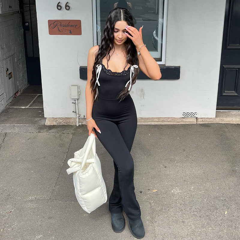 Dame Elegant Jumpsuit med spids og bred benkant Skovae