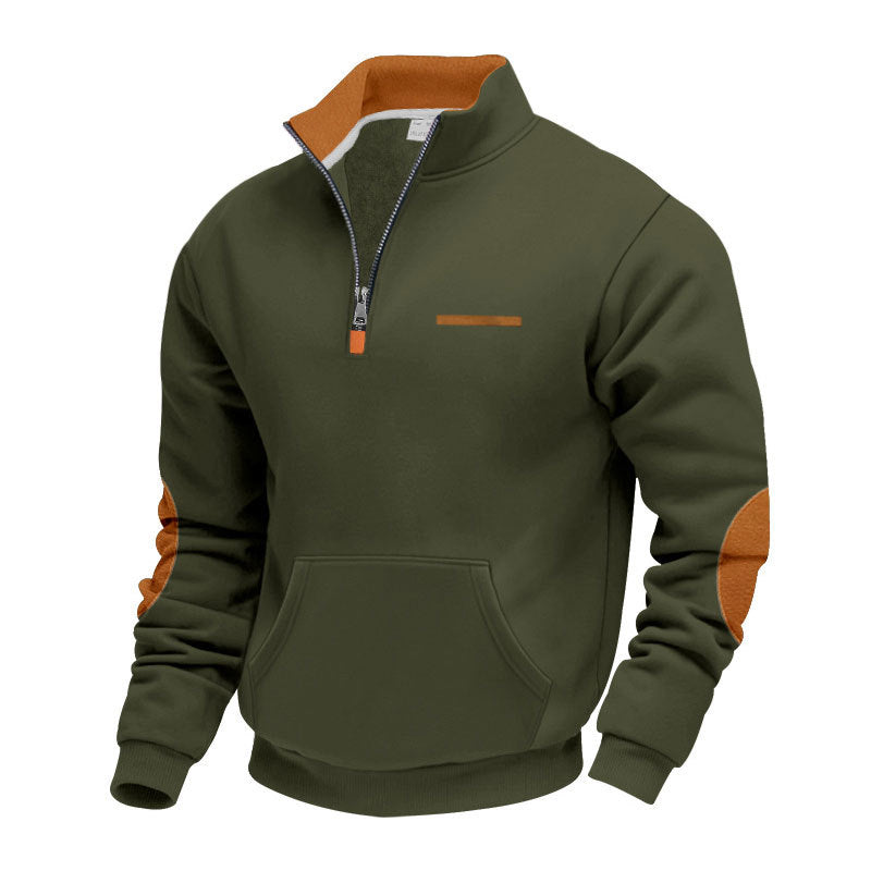 Herre nan halvzip-sweatpullover med ståkrave, kængurulomme og albuepåsætning Skovae