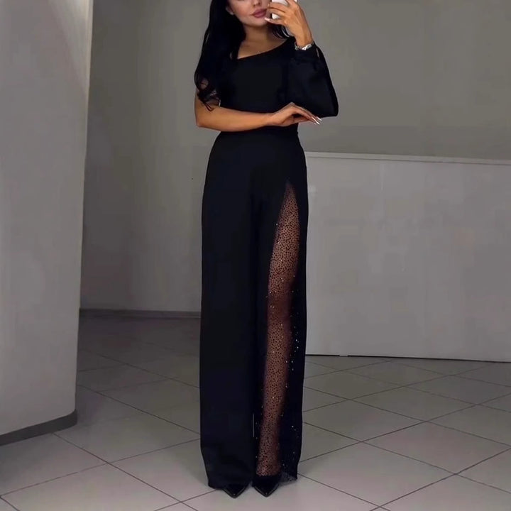 Dame elegant jumpsuit med gennemsigtig side og funkende detaljer Stiila