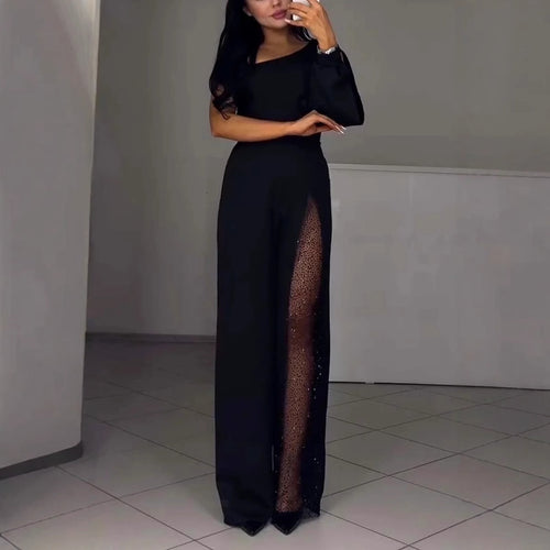 Dame elegant jumpsuit med gennemsigtig side og funkende detaljer Stiila