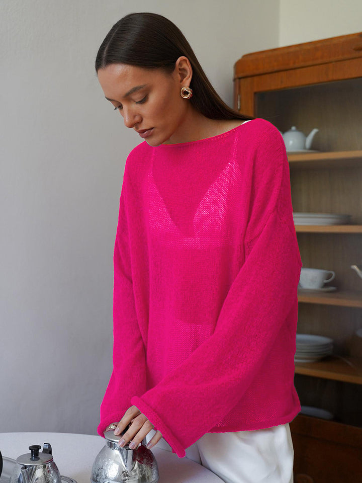 Dame afslappet longsleeve pullover i fin strik kvalitet Stilla
