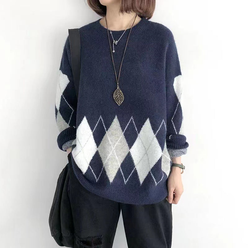Dame hyggelig sweater i stilfuldt rombe-design Stilla
