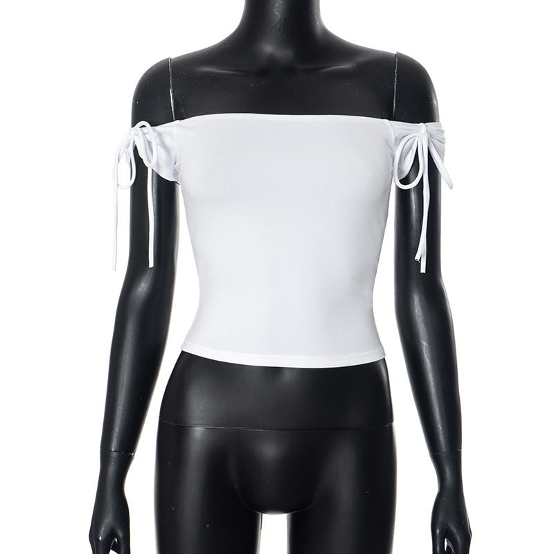 Dame top med off-shoulder-design og bindebånd Skovae