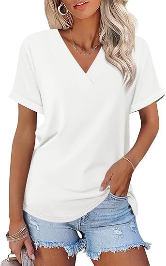 Dame afslappet V-hals T-shirt med løst snit Stilla