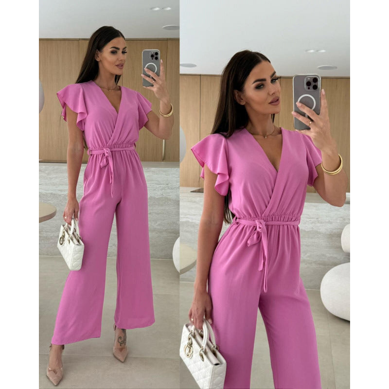 Dame elegant indpakket jumpsuit med flæsekant Stilla