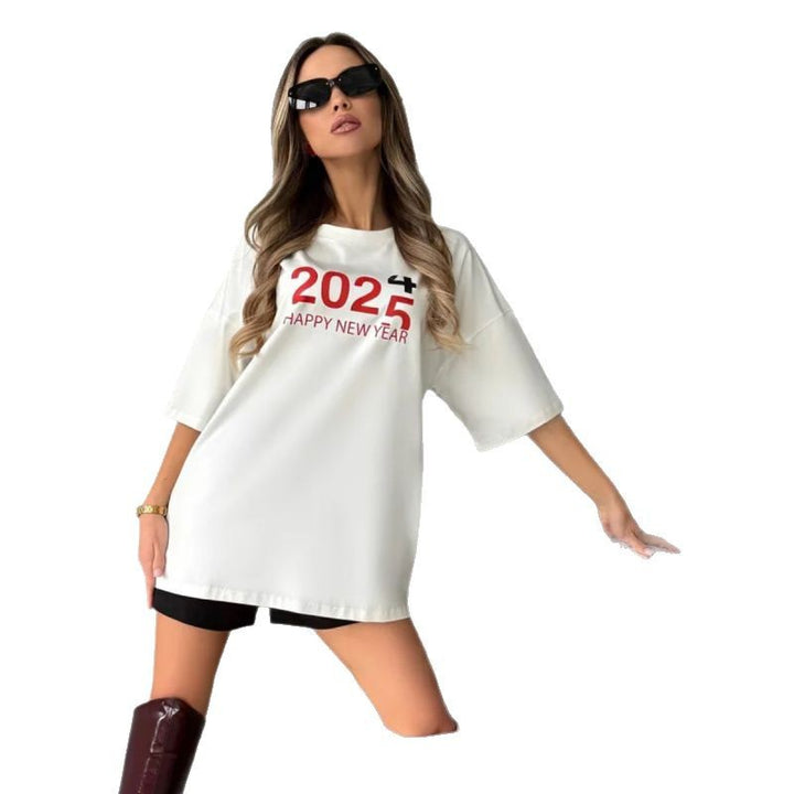 Dame T-shirt med afslappet 3/4-ærme og festligt motiv Stilla
