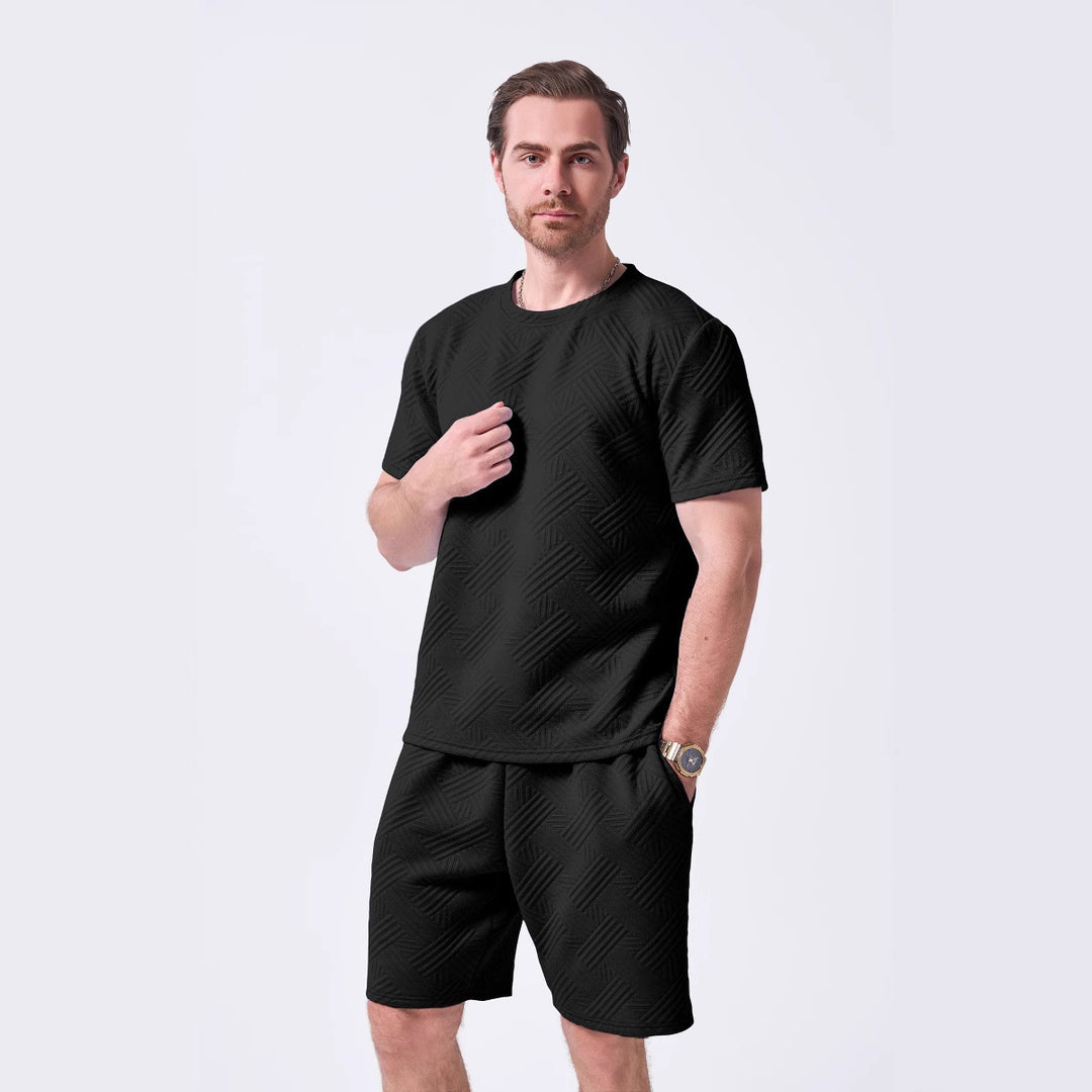 Herrer sportsligt fritid T-shirt og shorts sæt med struktureret overflade Stilla