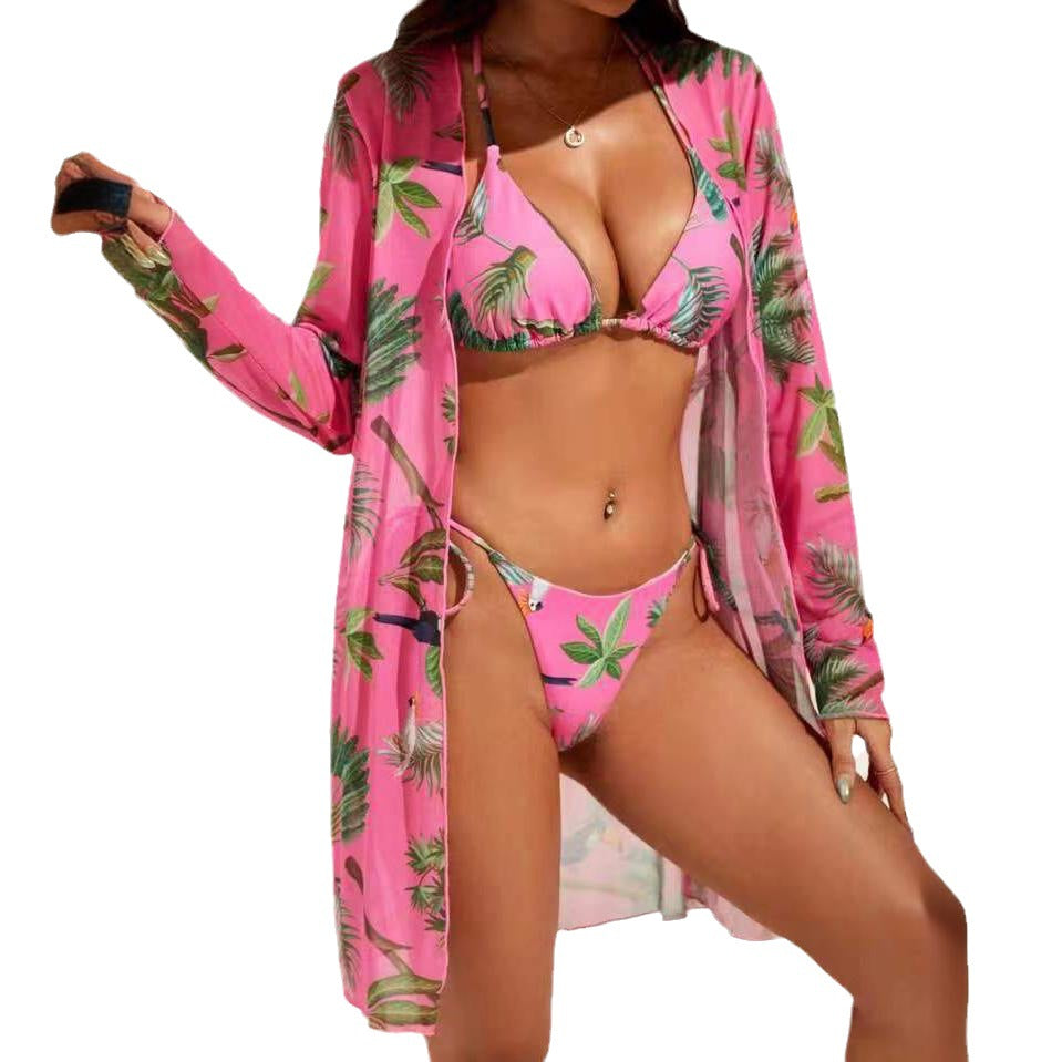 Dame bikinisæt med transparent cover-up og blomsterdesign Stilla