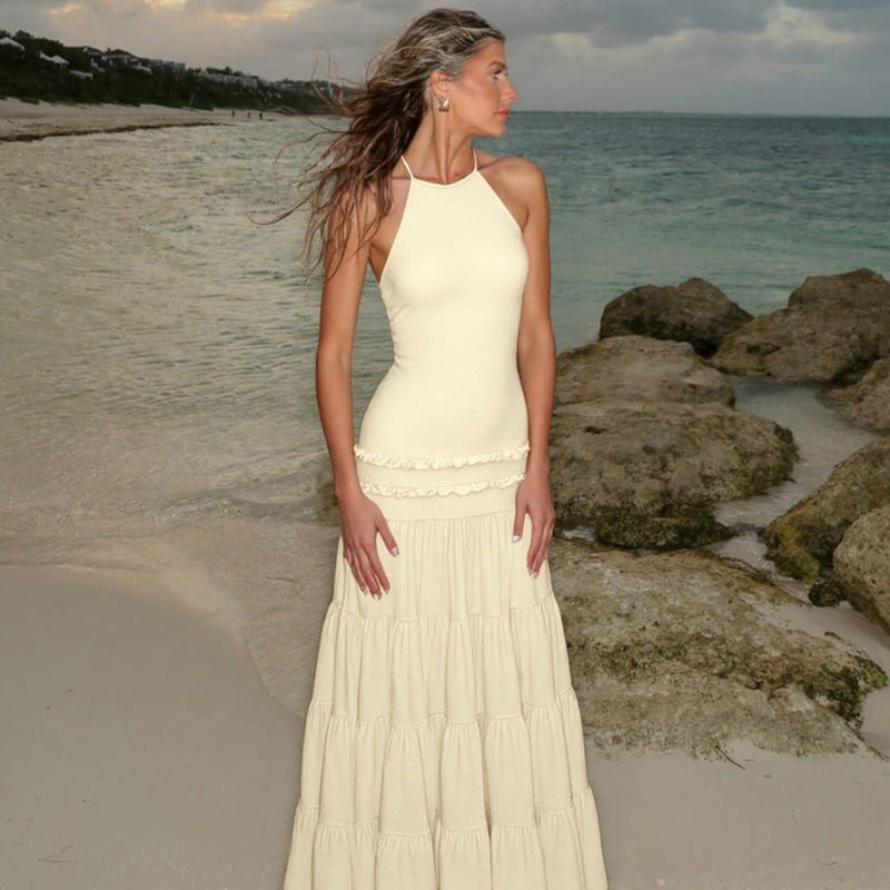 Dame maxikjole med skulderfri design og elegant drapering Stilla
