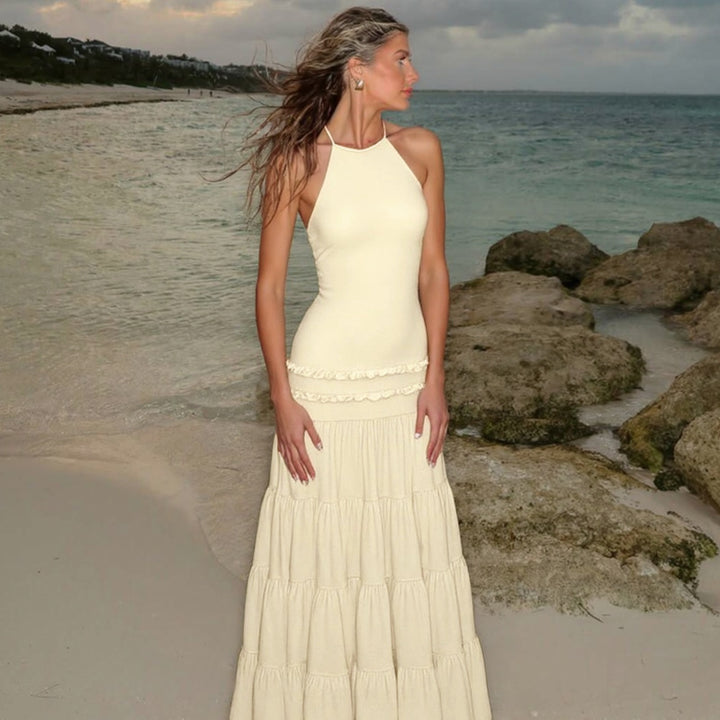 Dame maxikjole med skulderfri design og elegant drapering Stilla