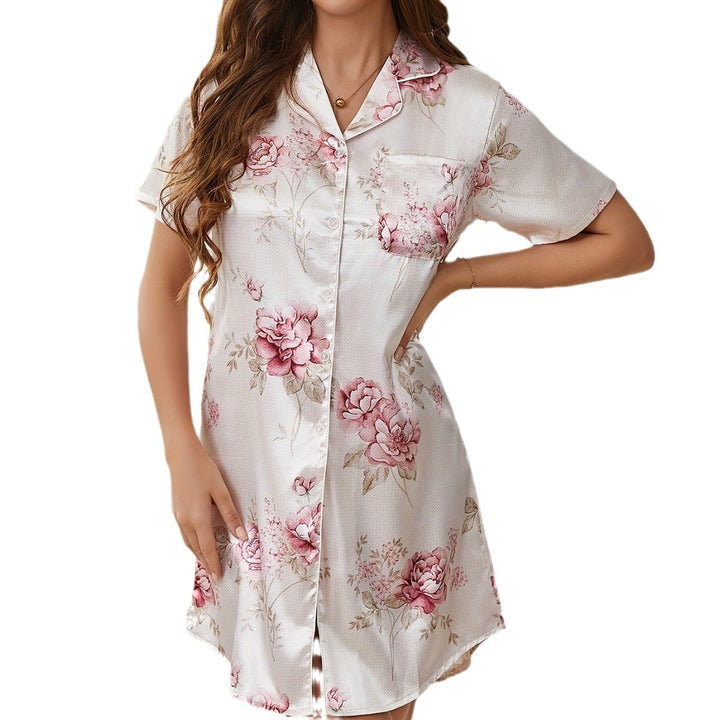 Femme Kortærmet Satin-Nattøj med blomsterdesign Stilla
