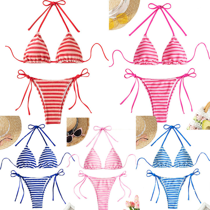 Dame triangel-bikini-sæt med legende binde-design og elastiske stropper Stilla