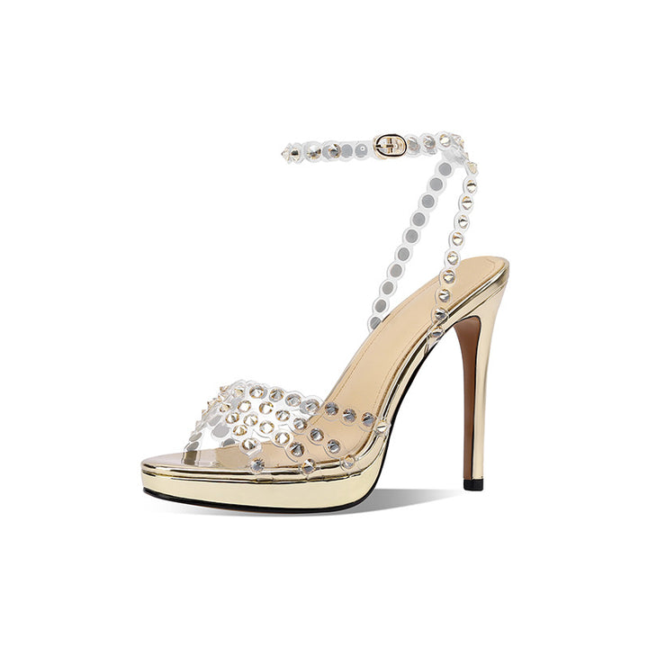 Femme Strappy Hochglans Krystal-besatte Stiletto-sandaler Stilla