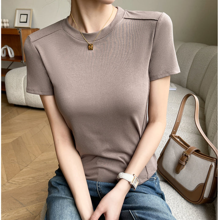 Dame figursyet T-shirt med kort arm og elastisk materiale Stilla