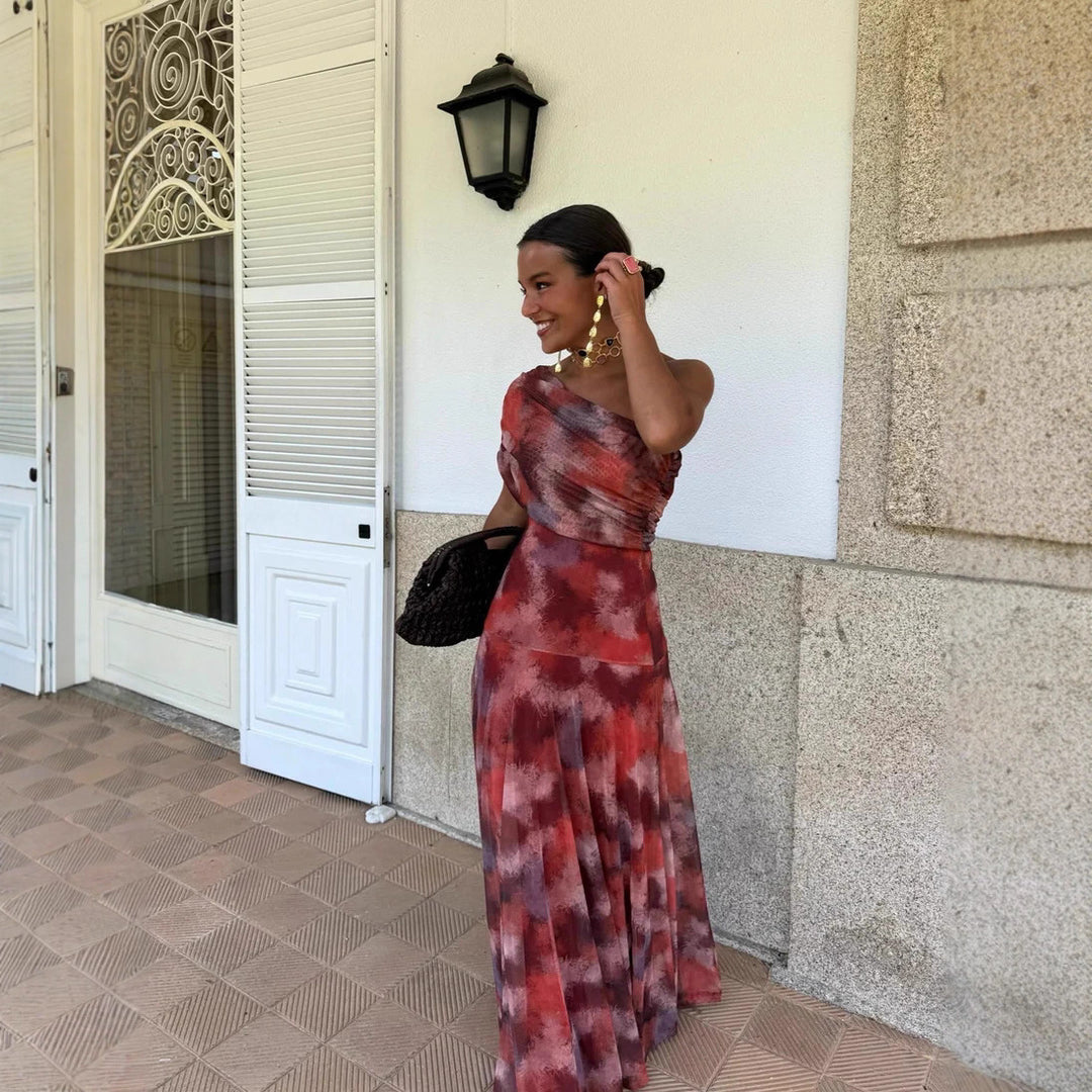 Women's wrap dress with a trendy color pattern and elastic waist insert Skovae