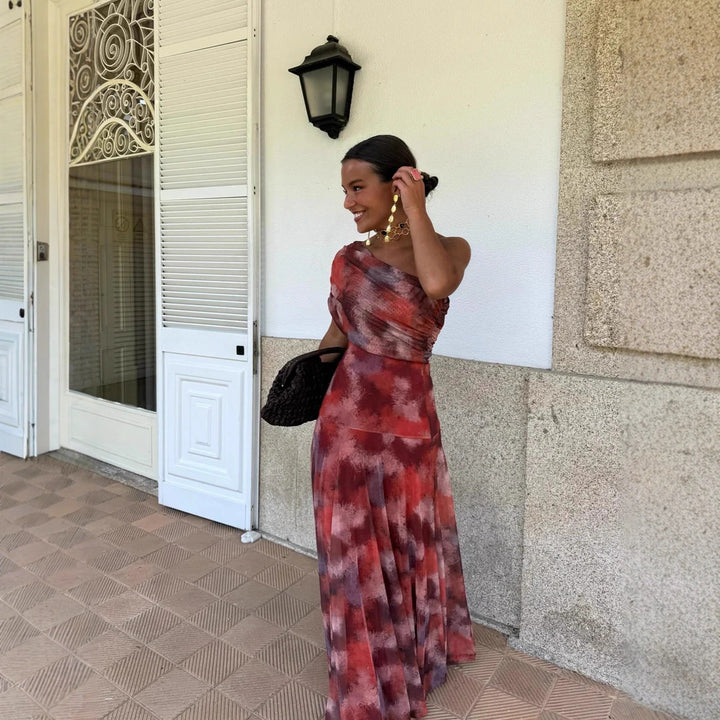 Women's wrap dress with a trendy color pattern and elastic waist insert Skovae