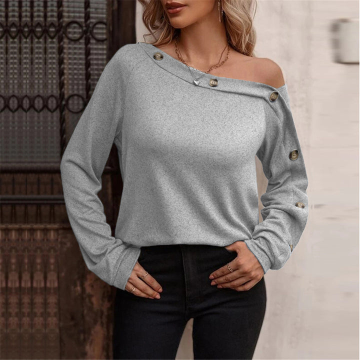 Dame Off-Shoulder Top med dekorative knapdetaljer og afslappet pasform Stilla