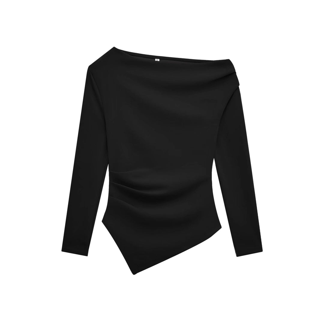 Dame asymmetrisk langærmet overdel med elegant draperingsdesign Stilla