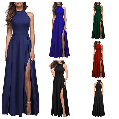 Dame maxikjole med sidelæg og elegant krave Stilla