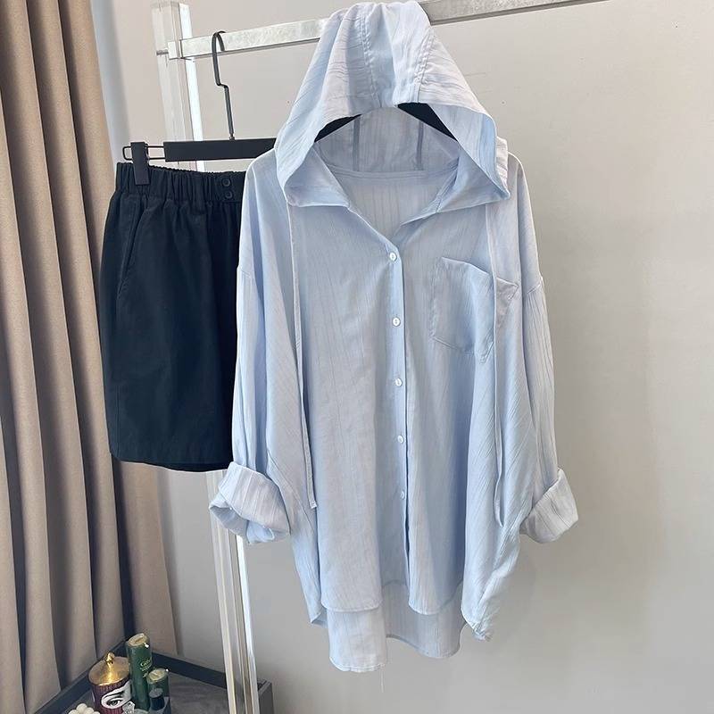 Femme Letvægt Hætte Button-Up Skjorte Stilla