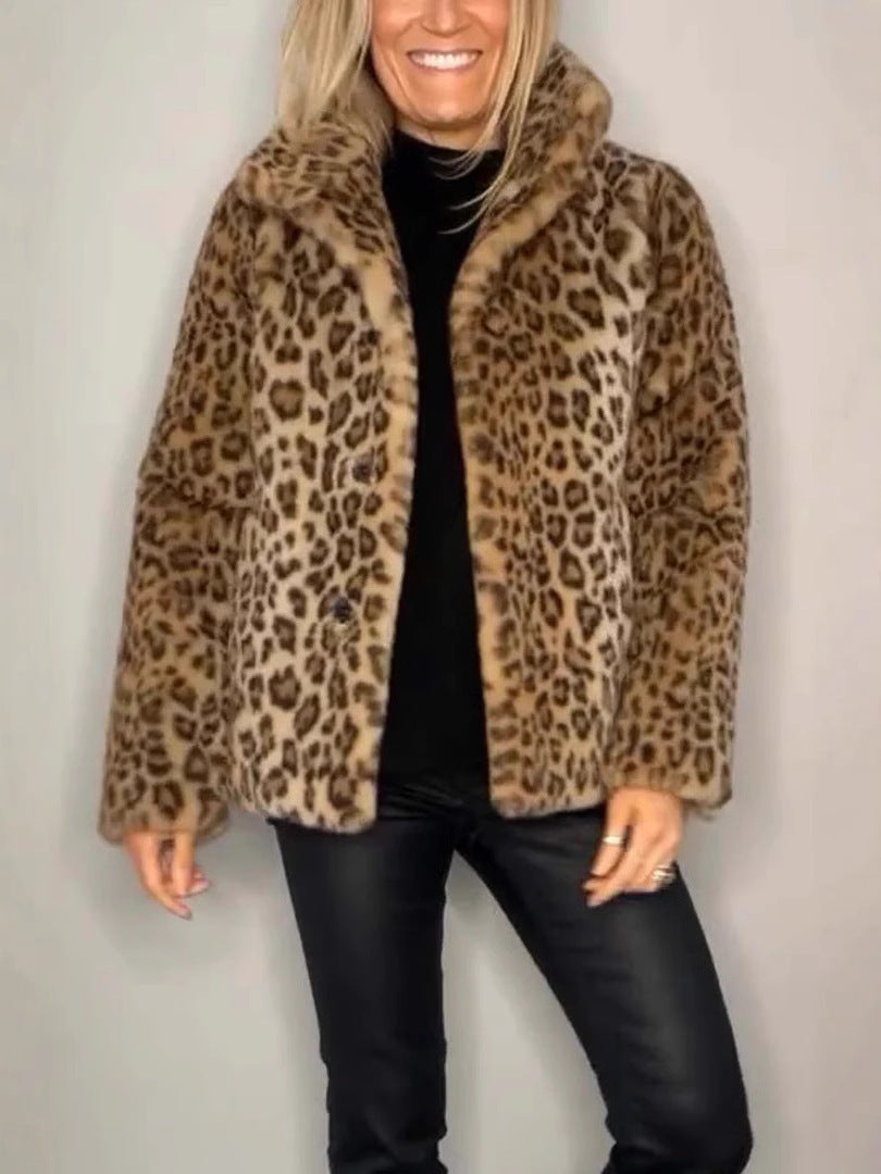 Stilla | Frakke Faux Fur Plus Size Pasform Dyreprint Åben Front Reverskrave