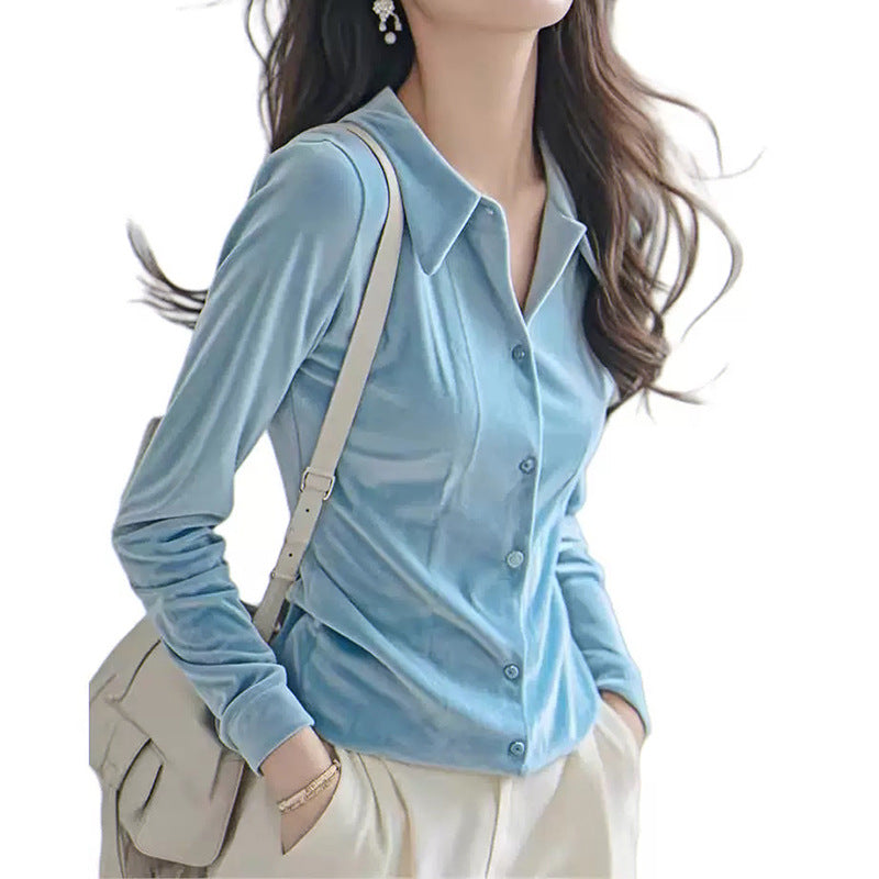 Dame elegant stretchbluse med knaplukning og silkeagtig fornemmelse Stilla