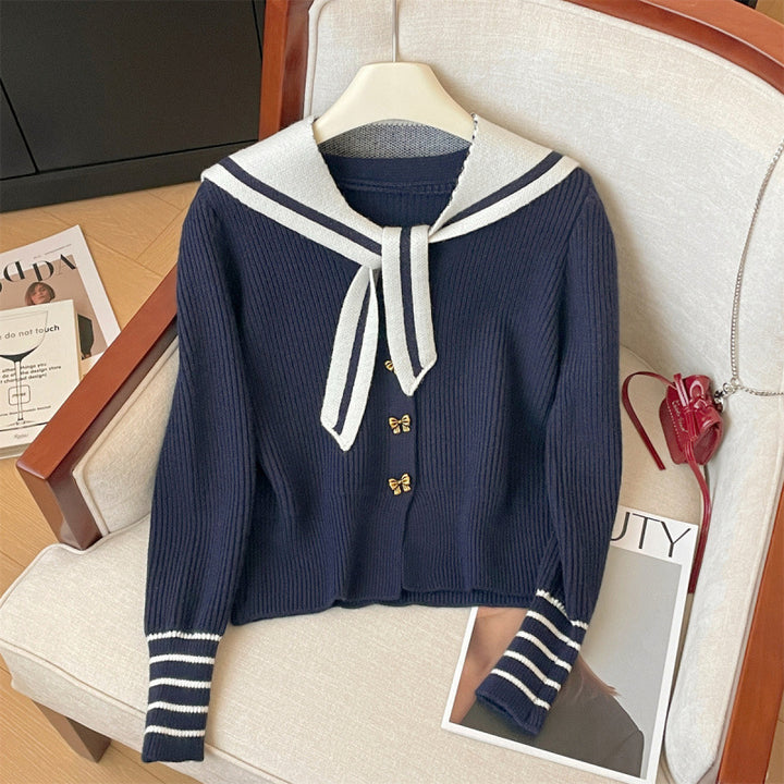 Damer cardigan med maritim krave og knapdetaljer Stilla