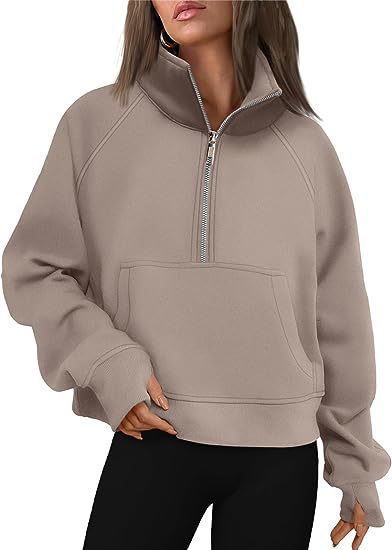 Dame Sporty Sweatpullover med halvdelskning og kængurulomme Stilla