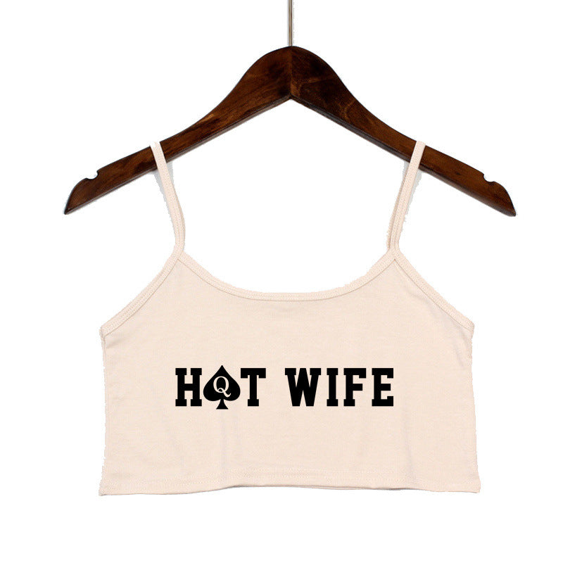 Dame Crop-top med moderne skrifttyper og justerbare stropper Skovae