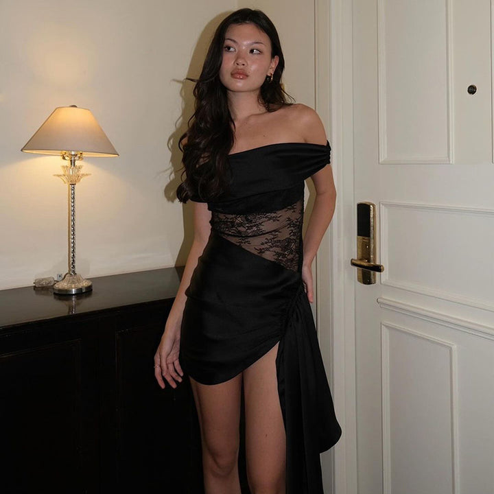 Dame Off-Shoulder Spids-Detail Aftenkjole Stilla