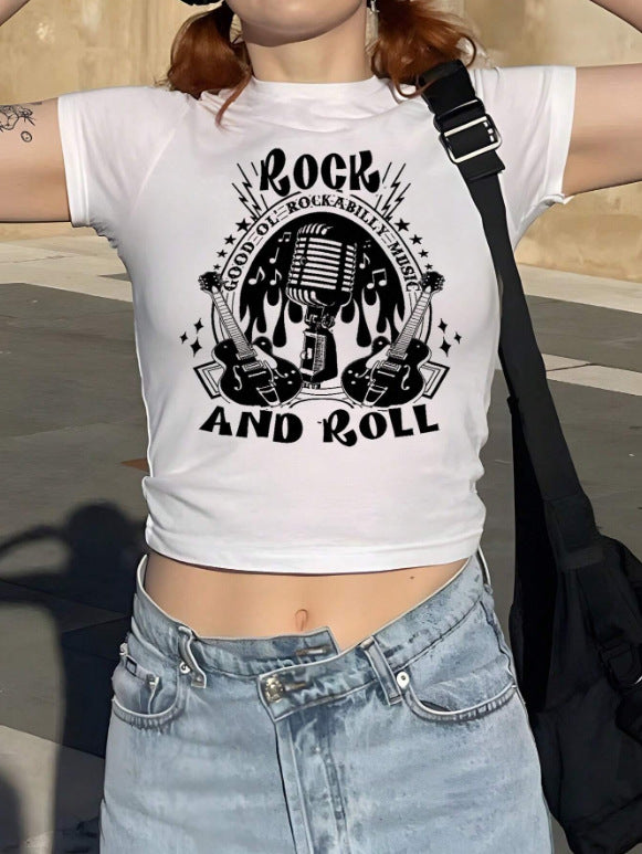 Dame cropped T-shirt med eksklusivt hestemotiv og figurtilpasset snit Skovae