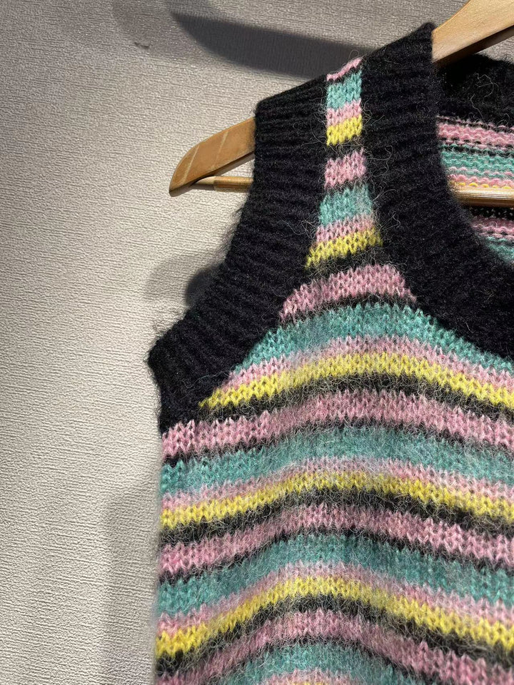 Dame strik-sommerpullover med farverige striber Stilla