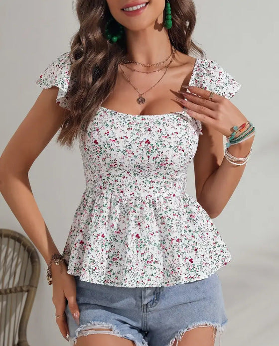 Dame blomsterprint peplum-top Stilla