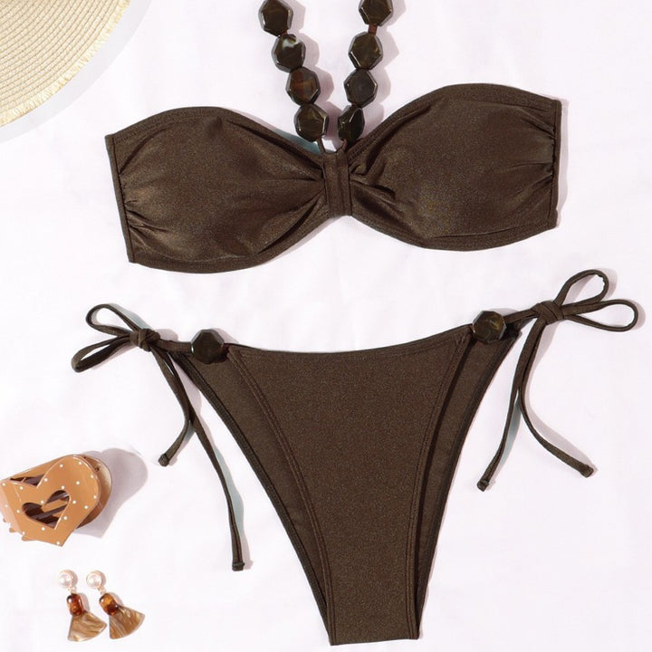 Dame Elegant Bandeau-Bikini med dekorative perler Skovae