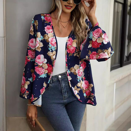 Damer Blomsterdesign Kimono-jakke med vidt udstyrede ærmer Stilla