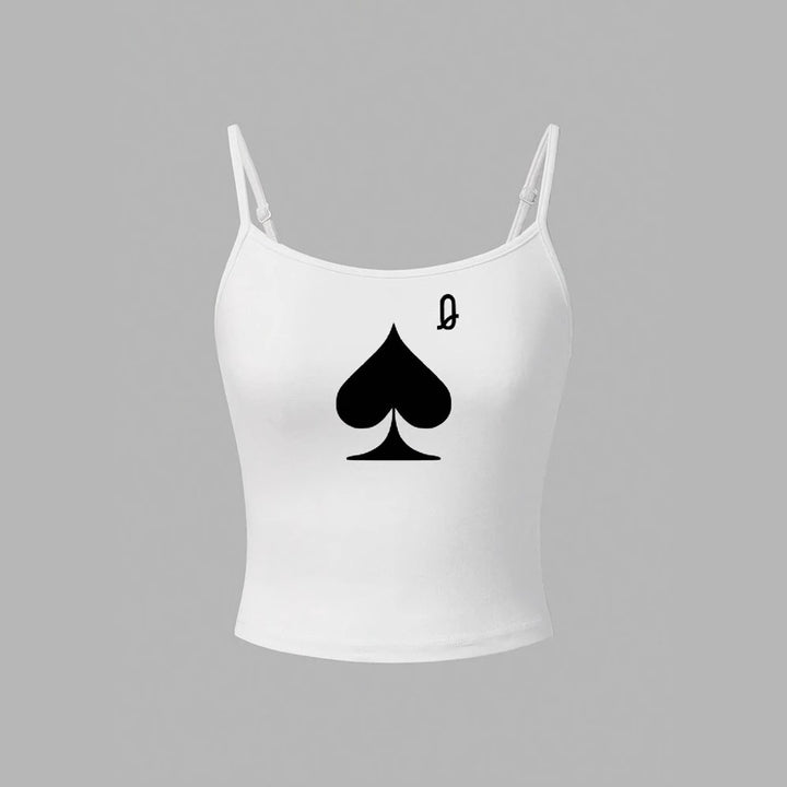 Dame Crop-top med kreativt kortspil-motiv Skovae