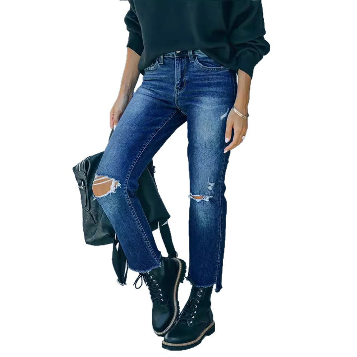 Dame Ripped Høj talje Jeans i trendy Vintage-stil Stilla