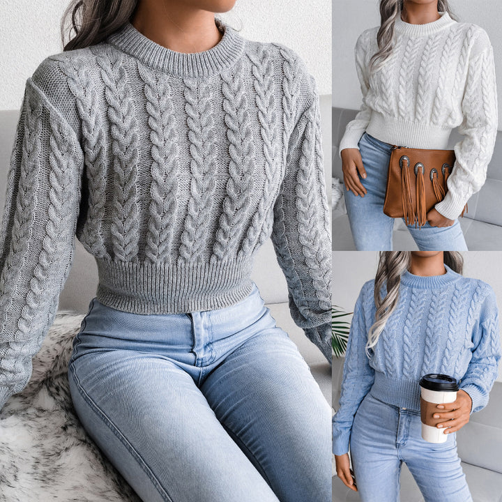 Femme Cropped Tekstureret Kabelstrikpullover Stilla
