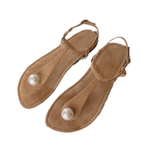 Dame elegante T-strap sandaler med perle detaljer Stilla