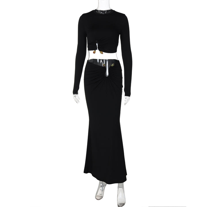 Dame Crop Top og Nederdel Sæt med kreative Cut-Outs Stilla