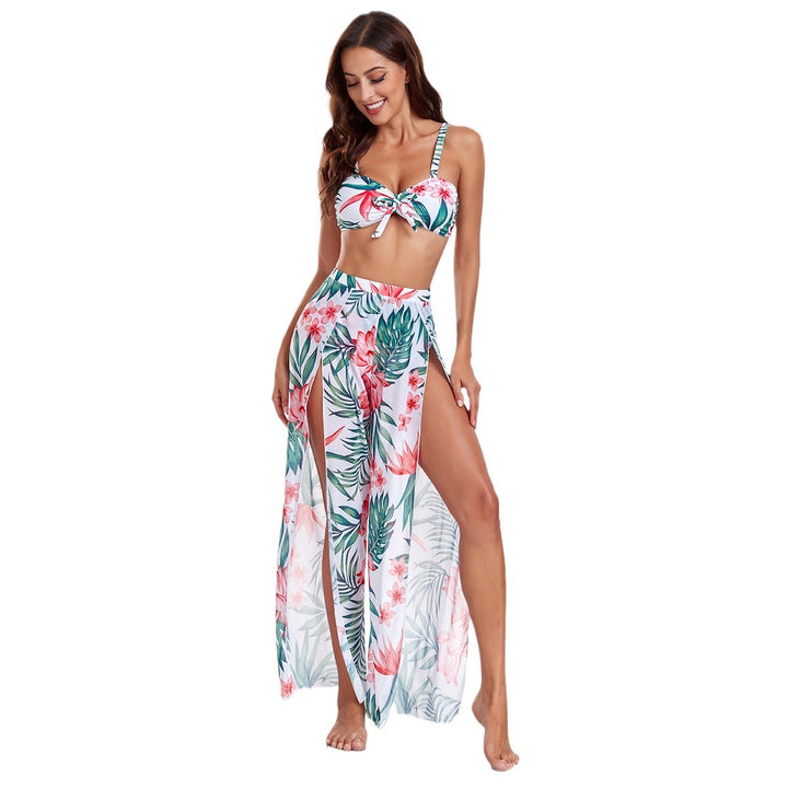 Dame bikini-sæt med svajende maxiskirt og blomsterdesign Stilla