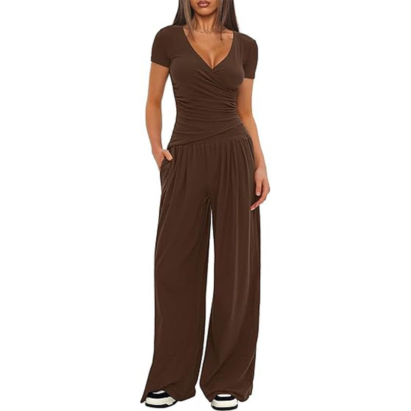 Dame Elegant Wrap-Overall med bred ben og moderne detaljer Skovae