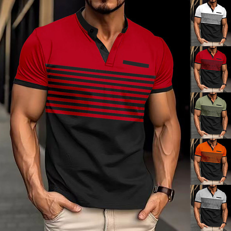 Herrer kortærmet poloshirt med moderne stribemønster og praktiske knapper Stilla
