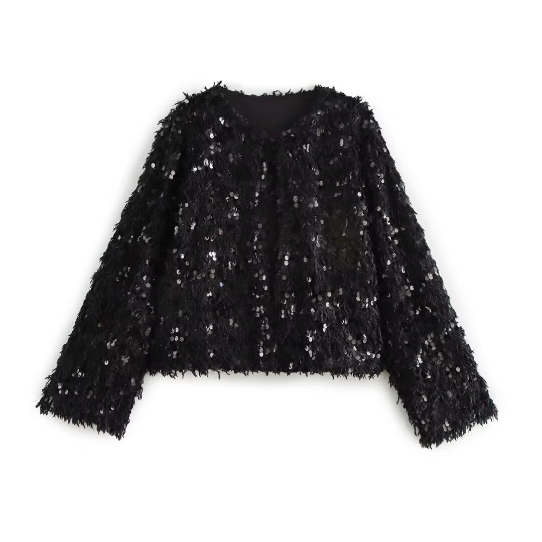 Femme Shimmery Fuzzy Crop Jakke Stilla