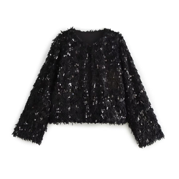 Femme Shimmery Fuzzy Crop Jakke Stilla