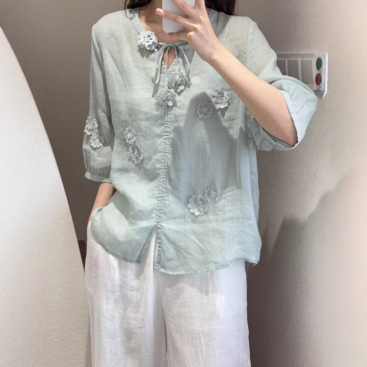 Femme Floral Broderet Bluse Stilla