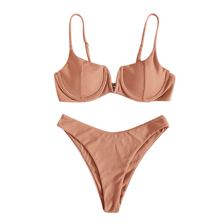 Dame Bikini-sæt med elegant Push-Up-top og højt skåret trusse Skovae