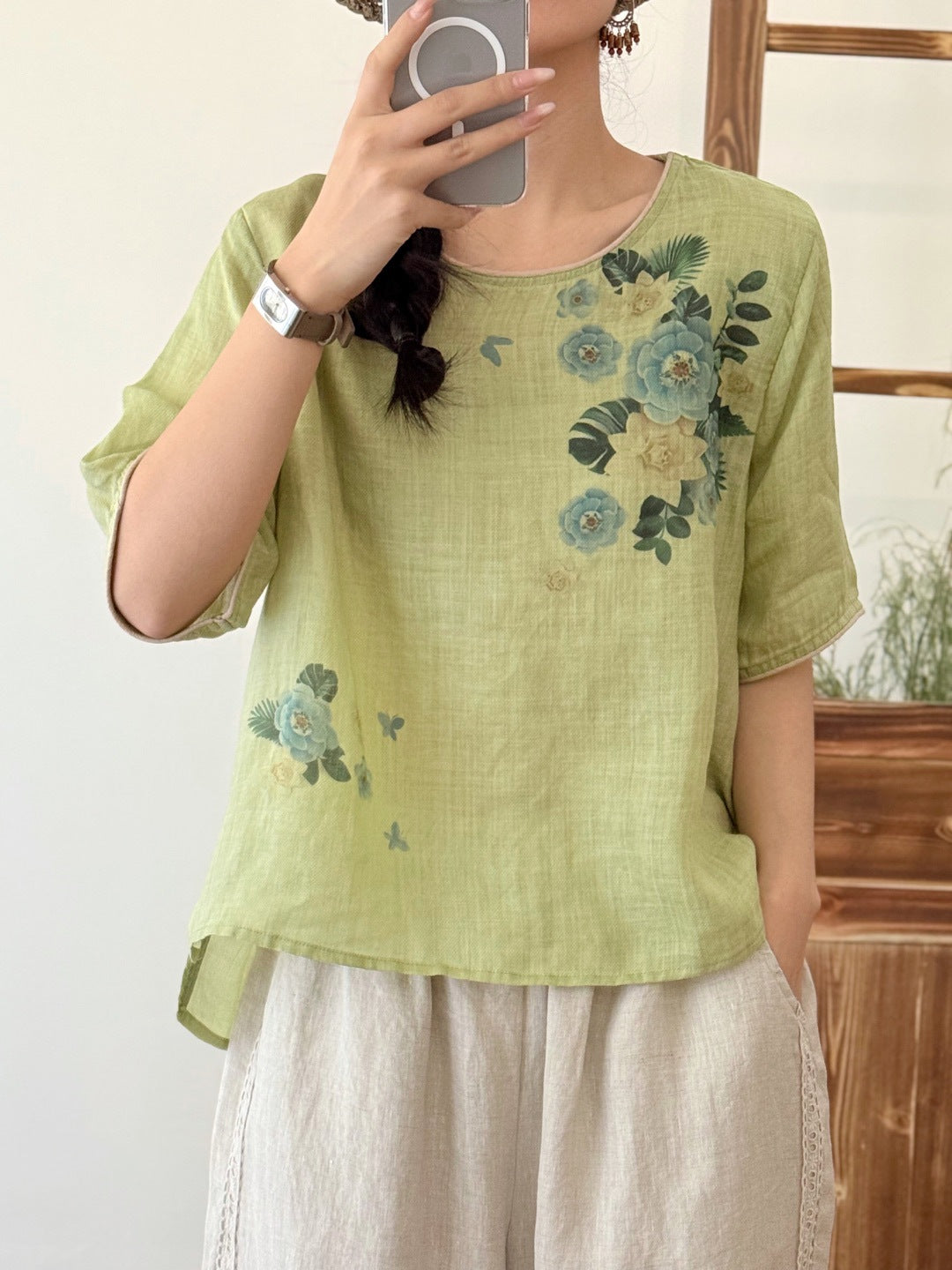 Femme Floral Print Afslappet Pasform Top Stilla