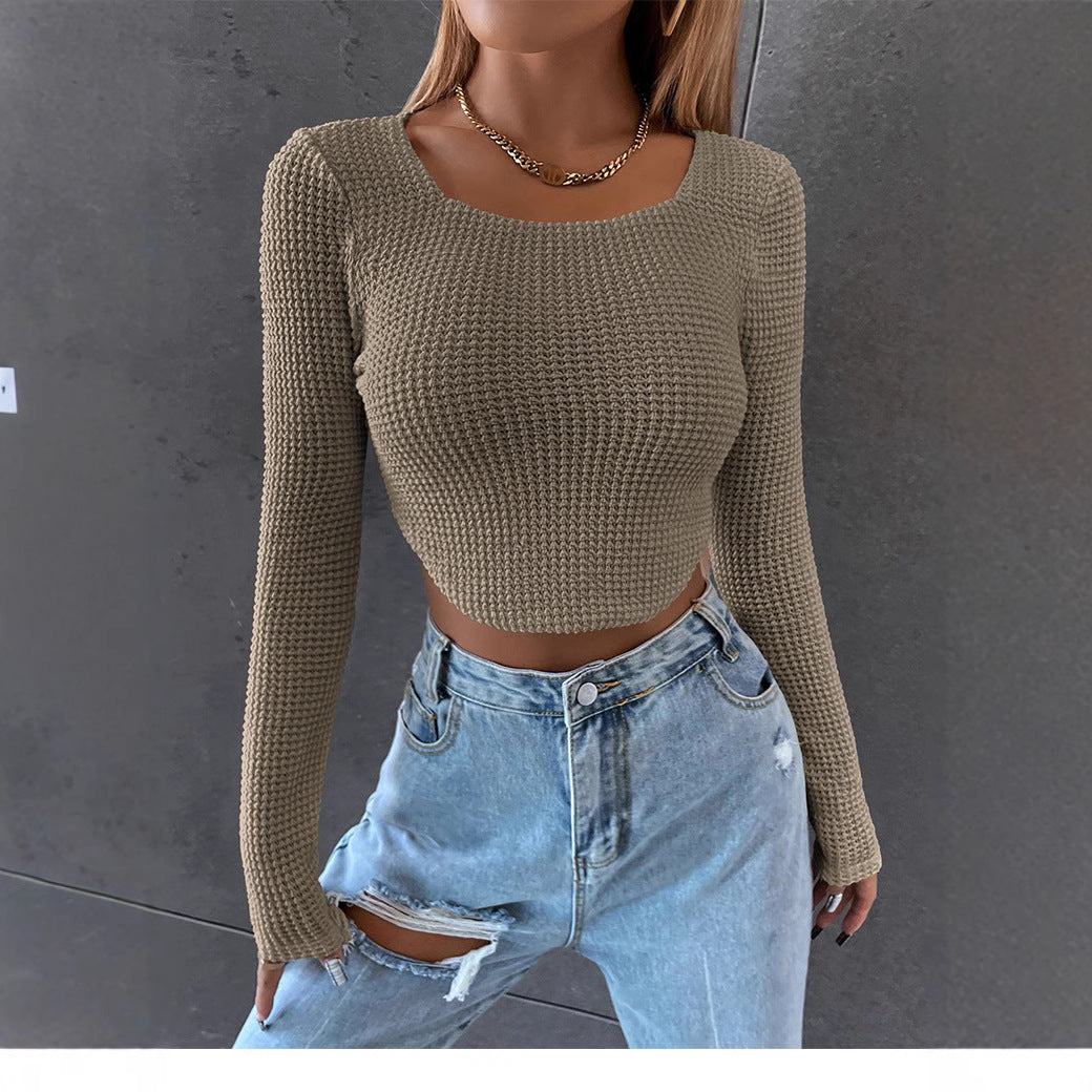 Dame Strik-Crop-Top med lange ærmer og struktureret design Stilla